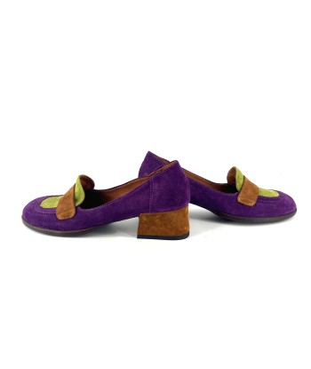 Mocassin Petit Talon Trotteur en Daim Violet Vert et Camel Jusqu'à 80% De Réduction