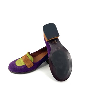 Mocassin Petit Talon Trotteur en Daim Violet Vert et Camel Jusqu'à 80% De Réduction