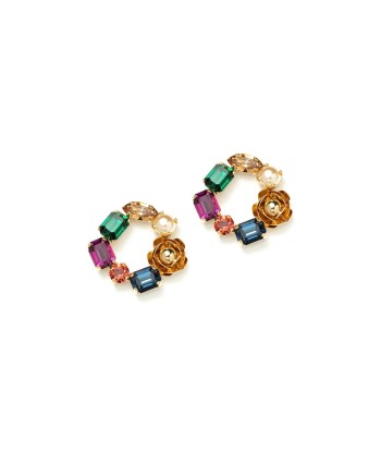 Boucles d'Oreilles COSMOS S en Plaqué Or et Cristal de Couleurs outlet