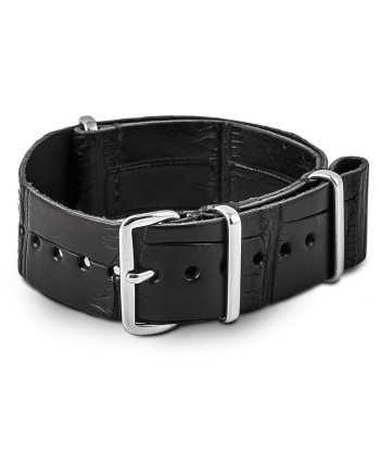 Leather nato strap - Black alligator Comparez plus de prix