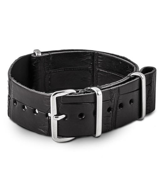 Leather nato strap - Black alligator Comparez plus de prix