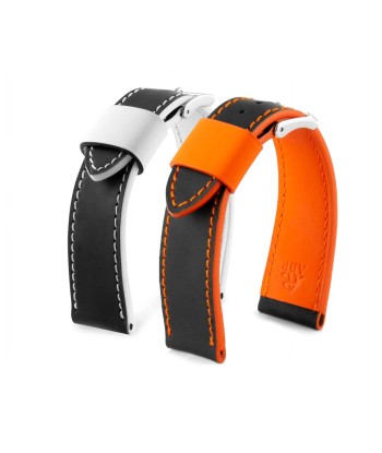 Patek Philippe Aquanaut - Rubberized calf leather watch band - Black & white / orange contrasted rubber En savoir plus