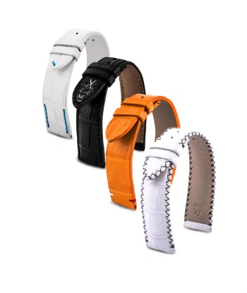 Leather watch strap - Religions - Alligator White / Orange / black Faites des économies