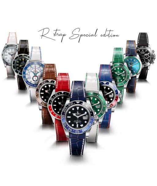 Rolex  - R Strap leather watch strap " Special editions" - alligator - Black brown, blue red... Amélioration de cerveau avec