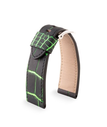 Panerai Radiomir & Luminor - Fluorescent leather watch strap - Black alligator / green de l' environnement