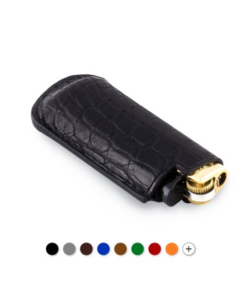 Leather Lighter Case - Round scales alligator rembourrage situé sous