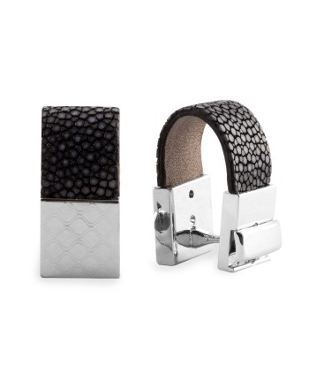 Leather cufflinks - Black & grey stingray 50-70% off 