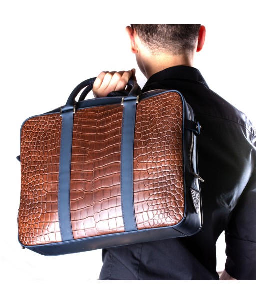 ​Leather business briefcase - Brown alligator / Blue calf est présent 