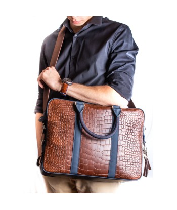 ​Leather business briefcase - Brown alligator / Blue calf est présent 