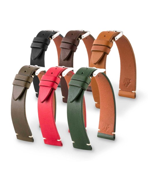 ​"Retro" watch band - Premium quality barenia type calf leather strap (black, brown, kaki, red, green) ouvre sa boutique