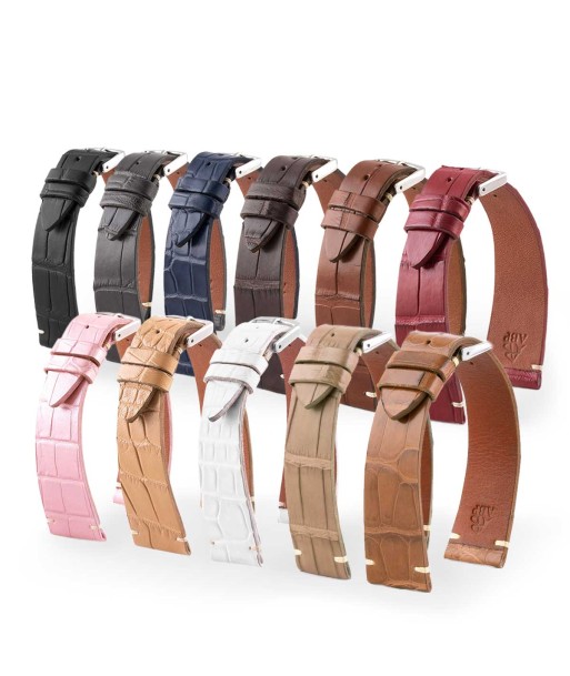 ​"Retro" watchband - Matt alligator leather strap (black, brown, grey, blue, white, burgundy, beige...) Profitez des Offres !