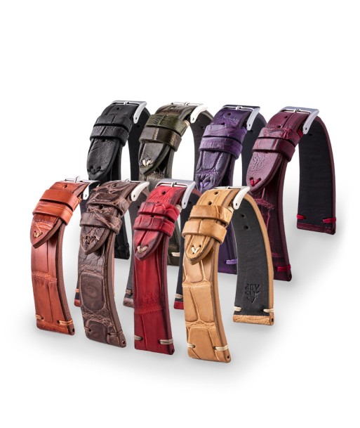 ​Vintage strap - Leather watchstrap - Alligator (black, brown, kaki, burgundy, red, purple) en stock