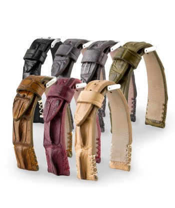 Leather watch strap - Horntail alligator (black, grey, green, blue, brown...) en stock