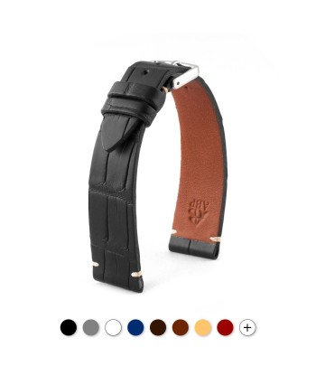 ​"Retro" watchband - Matt alligator leather strap (black, brown, grey, blue, white, burgundy, beige...) Profitez des Offres !