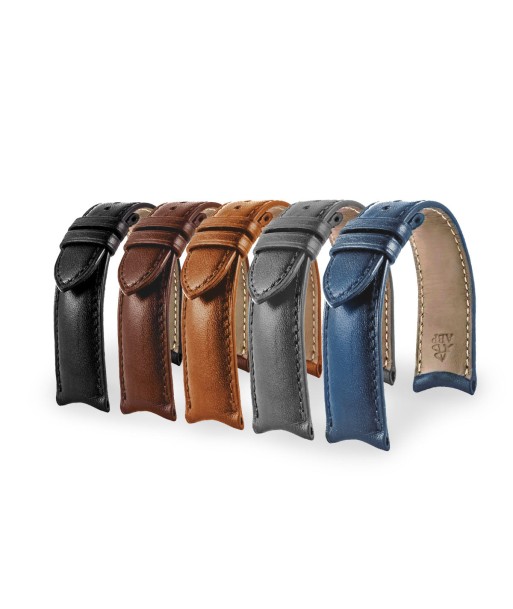 ​Curved ends - Leather watchband - Calf (black, brown, grey, blue) Venez acheter