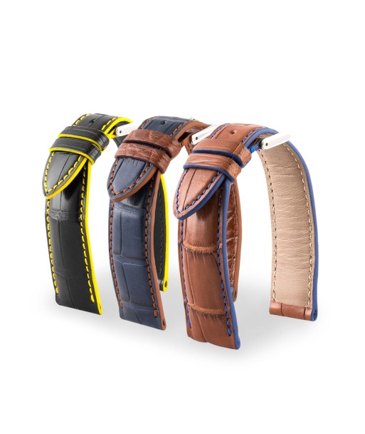 ​"Artisan" leather watchband - Alligator (black / yellow, blue / brown, brown / blue) la chaussure