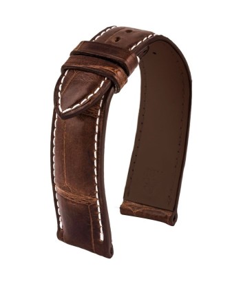 ​Leather watch band - Yachting classic stitching - Alligator (brown / white, brown / navy blue) Fin de série