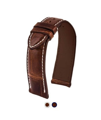 ​Leather watch band - Yachting classic stitching - Alligator (brown / white, brown / navy blue) Fin de série