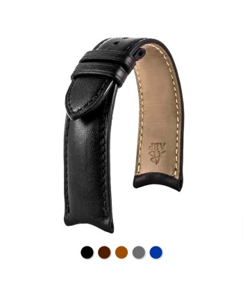 ​Curved ends - Leather watchband - Calf (black, brown, grey, blue) Venez acheter