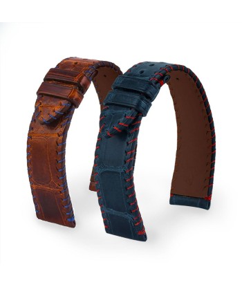 ​Leather watch strap - Yachting semi tribal stitching - Alligator (brown / blue, blue / brown) shop