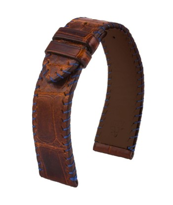 ​Leather watch strap - Yachting semi tribal stitching - Alligator (brown / blue, blue / brown) shop