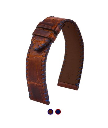 ​Leather watch strap - Yachting semi tribal stitching - Alligator (brown / blue, blue / brown) shop