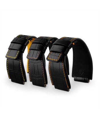 ​Bell & Ross - Leather watch band - Contrasted stitching alligator (black / yellow, black / brown, black / orange) Paris Déstockage Promo