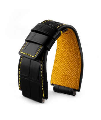 ​Bell & Ross - Leather watch band - Contrasted stitching alligator (black / yellow, black / brown, black / orange) Paris Déstockage Promo