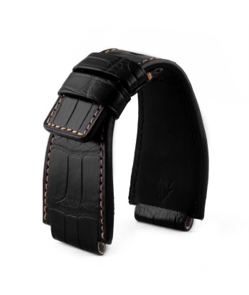 ​Bell & Ross - Leather watch band - Contrasted stitching alligator (black / yellow, black / brown, black / orange) Paris Déstockage Promo