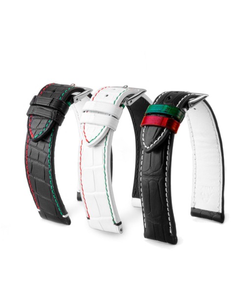 Leather watch strap - U.A.E. Flags - Alligator (black, white) Le MVP de beaucoup