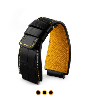 ​Bell & Ross - Leather watch band - Contrasted stitching alligator (black / yellow, black / brown, black / orange) Paris Déstockage Promo