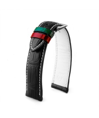 Leather watch strap - U.A.E. Flags - Alligator (black, white) Le MVP de beaucoup