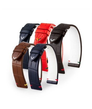 Leather watch band - U.S. Flags - Alligator (blue, brown, red) de France