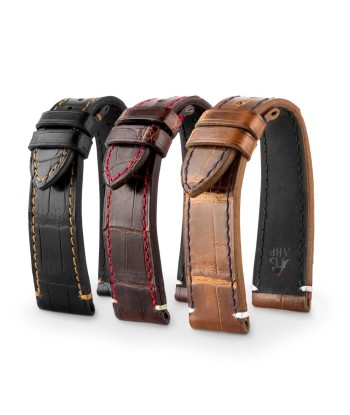 ​Tudor Black Bay Heritage - Leather watchband - Waxed tanning alligator (black, brown) 2024