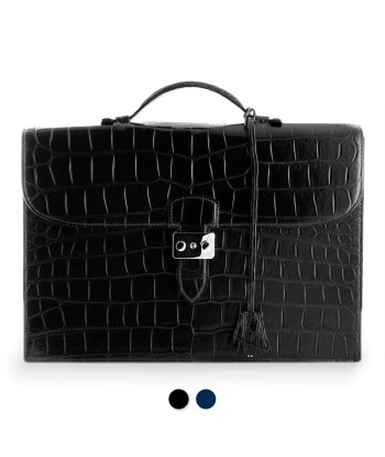 ​Leather Business Briefcase - Alligator (black, blue) pas cher 