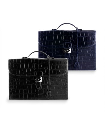 ​Leather Business Briefcase - Alligator (black, blue) pas cher 