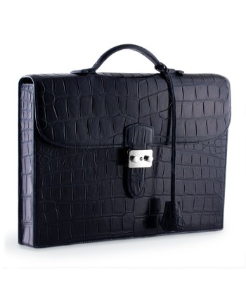 ​Leather Business Briefcase - Alligator (black, blue) pas cher 