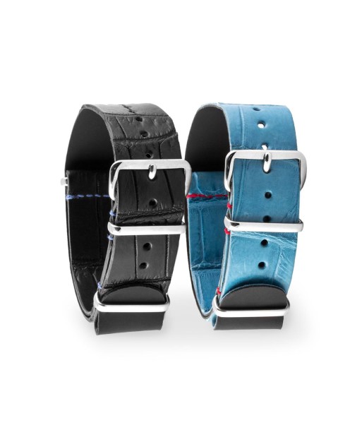 ​Rolex - Leather nato strap - Alligator (black, blue) destockage