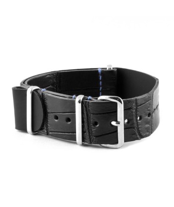 ​Rolex - Leather nato strap - Alligator (black, blue) destockage