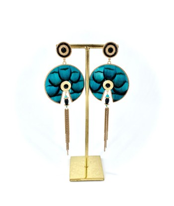 Boucles d'Oreilles Plumes Turquoise FUJITA GM livraison et retour toujours gratuits