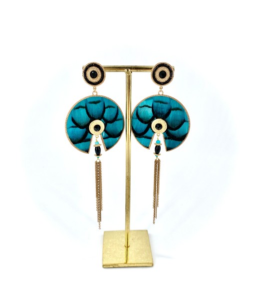 Boucles d'Oreilles Plumes Turquoise FUJITA GM livraison et retour toujours gratuits