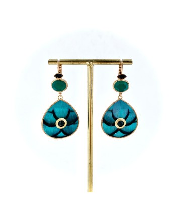 Boucles d'Oreilles FUJITA en Plumes Turquoise sur le site 